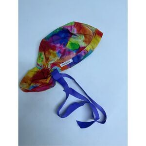 Kim Kaps Scrub Cap Sweatband Ribbon Tie Back Bouffant Hat Rainbow One Size Adult